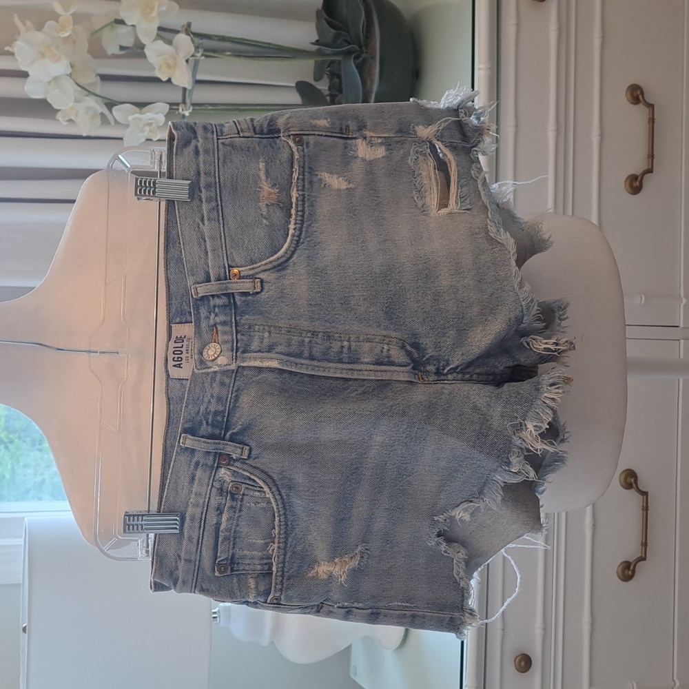 AGOLDE Womens Parker High Rise Distressed Jean Shorts Raw Hem 11" Inseam Size 29